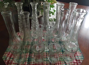 ESTATE VINTAGE FLOWER VASES 3 1/2 - 9 INCHES TALL CLEAR GLASS - Picture 1 of 29