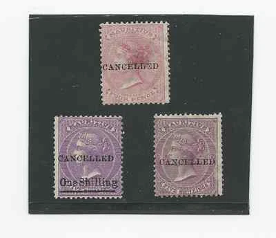 MAURITIUS 1863-1877 SCOTT #'s 35, 41 & 49a OVERPRINTED CANCELLED FREE SHIPPING - Image 1 of 2