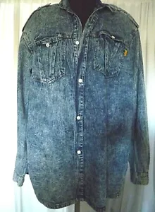 Camisa Denim JEANJER Talla Grande M Años 80 90 Grunge Lavado Ácido Algodón Ligero - Imagen 1 de 5