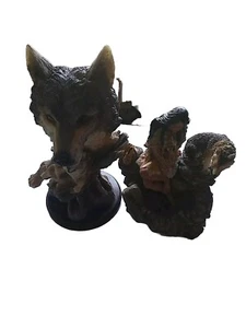Vintage Indian Princess And Her Pet Wolf And Wolf Figure - Picture 1 of 2