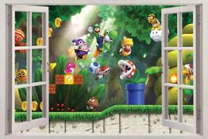 Super Mario Bros Scene 3D Window View Decal WALL STICKER Decor Art Mural Luigi
