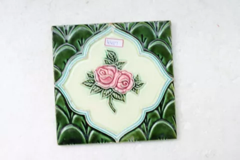 VINTAGE TILE ART NOUVEAU MAJOLICA YELLOW FLOWER DESIGN ARCHITECTURE TILE NH4407 Cover