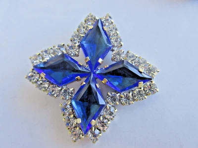 Amazing Czech Vintage Style Glass Rhinestone Button     Crystal  & Royal Blue - Image 1 of 4