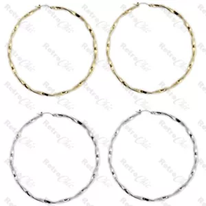 4" HUGE HOOP EARRINGS 10cm wavy metal GOLD/SILVER FASHION big giant hoops large - Picture 1 of 12