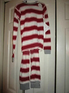 Burts Bees Kids 100% Organic Cotton Rugby Stripe Pajama Set - Red White Size 8 - Picture 1 of 5