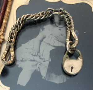 Antique Victorian Pocket Watch Chain GF  Ornate Padlock Puffy Heart Charm - Picture 1 of 5