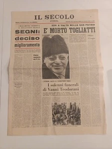 IL SECOLO D'ITALIA 22 agosto 1964 morte Togliatti - Imagen 1 de 1