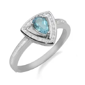 14K WHITE GOLD PAVE DIAMOND PEAR CUT BLUE TOPAZ HALO COCKTAIL GEMSTONE RING - Picture 1 of 2