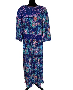Vintage 1980s Diane Freis Original Floral Georgette Dress Sequins Pleats Ruffles - Picture 1 of 15