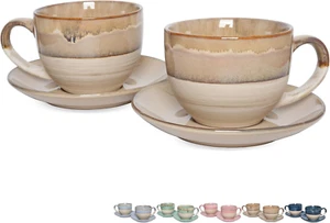 Bosmarlin Ceramic Cappuccino Cup and Saucer Set of 2, 10 Oz, Coffee Cups for Lat - Picture 1 of 12