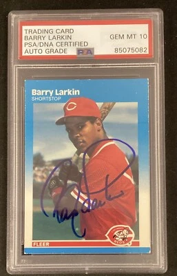 Barry Larkin Signed 1987 Fleer Glossy #204 Baseball Card RC Reds PSA/DNA Auto 10 - Image 1 of 2