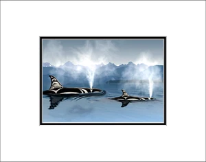 BREATH - K'omoks Killer Whales Orca by Andy Everson - 11" x 14" Matted art print - Picture 1 of 1