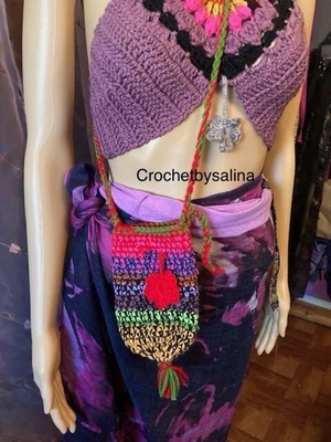 cross body phone pouch, sleeve, 7” Boho  Colorful 2 Crochetbysalina - Image 1 of 2