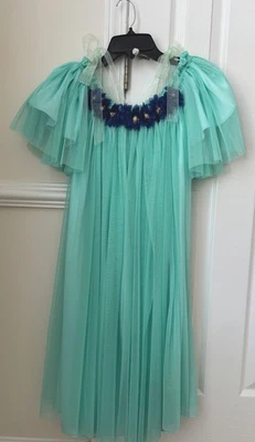 Vestido Largo Hecho a Mano Azul Encaje Niña Talla 8-11 Azul Oscuro Floral Fiesta Formal Foto 1 de 3