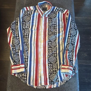 Vintage Wrangler Brushpopper Frontier Series Western Shirt Mens Large Aztec - Picture 1 of 9