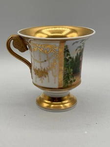 Antique French Footed Cabinet Cup W/ Handle Gold Gilt Empire Period Portrait Cup - Picture 1 of 14