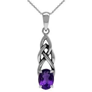 1.14ct. Natural African Amethyst 925 Sterling Silver Celtic Knot Pendant with... - Picture 1 of 6