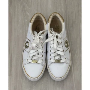 Tenis GUESS para mujer talla 6,5 oro blanco logotipo G con cordones bajos zapatos de moda - Imagen 1 de 15