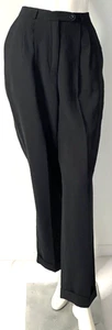 Vintage GIORGIO SANT ANGELO High-Rise Black Pleated Straight Pants Size 10 Cuff - Picture 1 of 6
