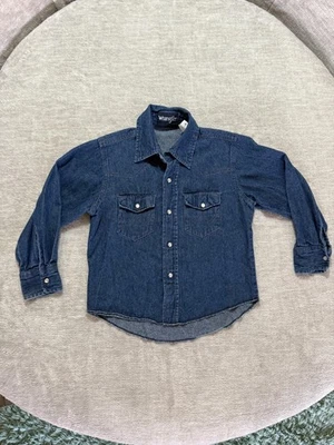 Wrangler Denim Western Shirt Boys Small Blue Pearl Snap Long Sleeve Cowboy - Image 1 of 4