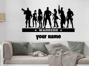 PERSONALISED Warrior Wall Stickers Gamer Gaming Cartoon Quote Home Decor Decals - Picture 1 of 18