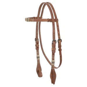 Showman Harness Leather Browband Headstall w/ Rawhide Accents - Picture 1 of 2
