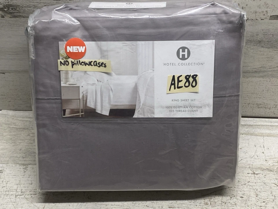 Sábana plana y ajustable de algodón King de 525 hilos gris de 2 piezas Hotel Collection nueva Foto 1 de 4