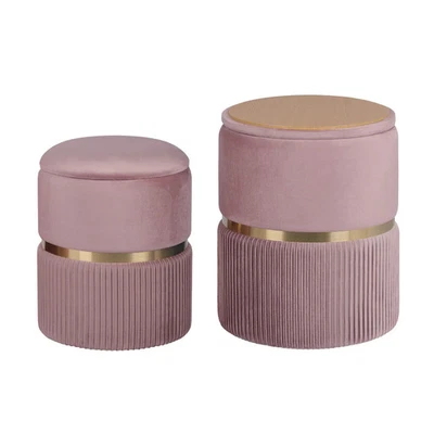 2X Side Table Storage Ottoman - Velvet Padded Stool Vanity Footstool REMI Pink - image 1 of 4