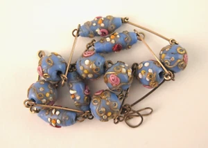 Venezianische himmelblaue "Verfestigte" Hochzeitstorte Perlenkette auf Draht. um 1920 - Bild 1 von 7