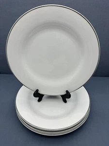 Pottery Barn PB SILVER White w/ Silver Trim 11" DINNER PLATES Japan SET OF 4 #B - Picture 1 of 14