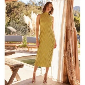 ASTR the Label Revolve Midi Dress Textured Plisse Mock Neck Vacation Bright XS - Picture 1 of 8