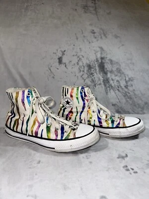 Zapatos Converse Junior Talla 5 Alta Top Rayas Cebra Arco Iris All Star Animal Print Foto 1 de 4