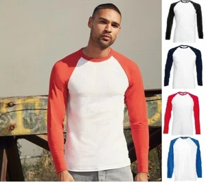 Men's Long Sleeve Baseball T Shirt Cotton Tee Contrast All Sizes - Picture 1 of 9