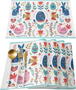 Easter Placemats for Dining Table Bohemia Bunny Eggs Cotton and Linen Table Mats - Picture 1 of 8