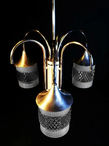 Vintage mid-century modernist Danish designer 3 arm Aluminium Opaline chandelier - Picture 1 of 12