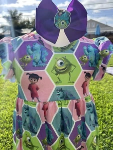 Monsters Inc Girl Dress and Bow - Picture 1 of 4