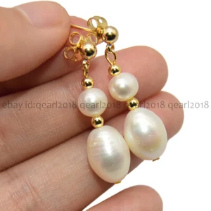 Pendientes colgantes colgantes de perlas barrocas blancas reales de 7-8 mm 10-12 mm naturales - Imagen 1 de 5