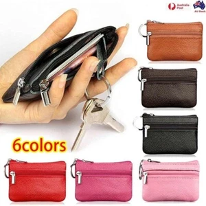 Coin Small Change Bag Card Wallet Pouch Zip Up Women Key Ring Leather Mini Purse - Picture 1 of 10