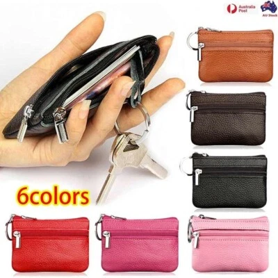 Coin Small Change Bag Card Wallet Pouch Zip Up Women Key Ring Leather Mini Purse - image 1 of 4