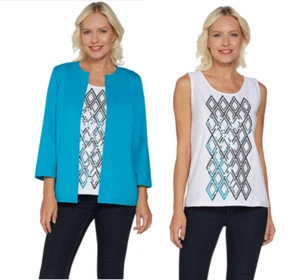 Bob Mackie X-Small Knit Sequin Tank and Cardigan Set Turquoise Blue XS - Picture 1 of 9