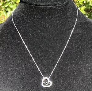 New Sterling Silver MOM Heart Pendant 18" Necklace White Sapphire Mothers Day - Picture 1 of 6
