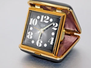 Elgin Travel Alarm Clock Black Vintage Manual Wind-up Works Perfect! - Picture 1 of 11