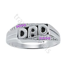 0.03 ctw Lab Created Amethyst 14K White Gold Over Fathers Day Enamel Dad Ring