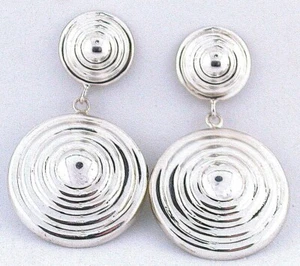 1 4/5 Inches Concentric Round Abstract Sterling Silver Post Stud Earrings PSE54 - Picture 1 of 2