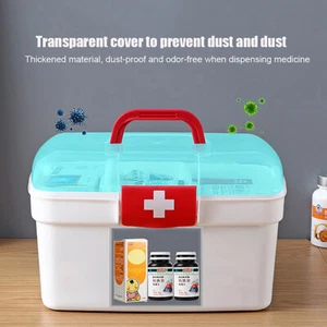 Portable Medicine Storage Box Large Capacity Medicine Kit Family First Aid Chest - Foto 1 di 17