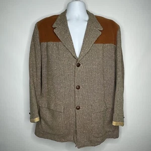 Vintage 50's Berkray Brown Donegal Tweed Heek Suede Western Sport Coat Size 42 - Bild 1 von 13