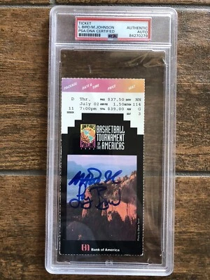 Entradas firmadas por Magic Bird 1992 USA Olympic Dream Team Tourney of Americas PSA Foto 1 de 4