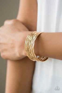 Paparazzi "Sleek Shimmer" Diamond Cut Gold Bar Illusion Bangle Cuff Bracelet - Picture 1 of 2