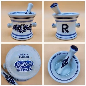 Vintage Royal Delft Holland Rx Mortar Pestle Blue/White Porcelain Pharmaceutical - Picture 1 of 16