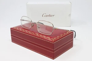 Cartier Unisex Eyeglasses Platinum Rectangular Metal 52mm Vintage New T8100335 - Picture 1 of 9